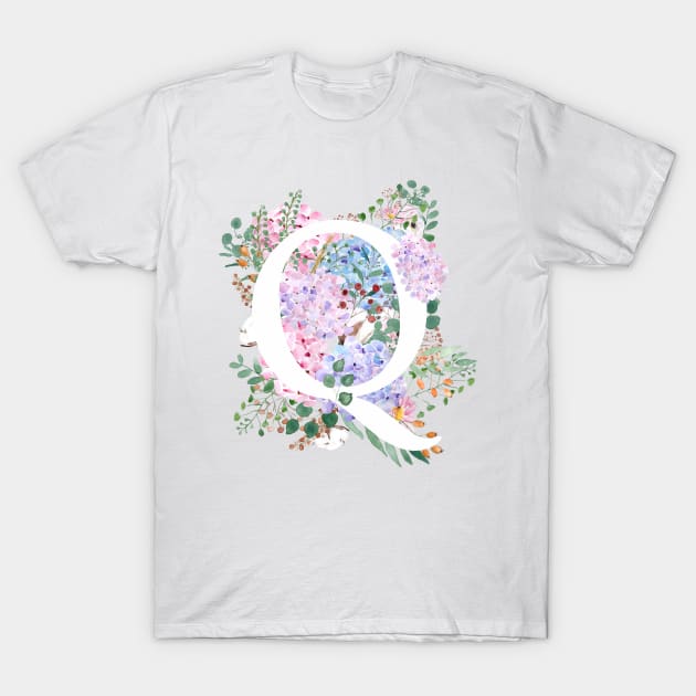 botanical monogram alphabet Q hydrangea flowers T-Shirt by colorandcolor